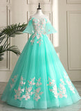 Solvbao Mint Green Sweetheart Sweetheart Flowers Tulle Formal Dress, Mint Green Formal Dress