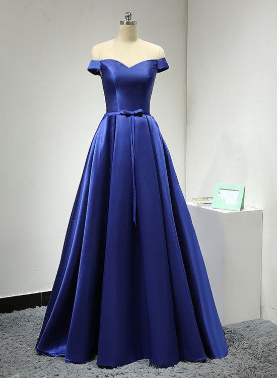 Solvbao Blue Simple Sweetheart Floor Length Prom Dress, A-Line Off Shoulder Formal Dress