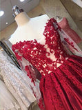 kamahe New Arrival Red Prom Dresses Off-the-Shoulder Lace Appliques Long Sleevess Puffy Evening Gowns