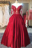 kamahe New Arrival Red Prom Dresses Off-the-Shoulder Lace Appliques Long Sleevess Puffy Evening Gowns