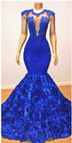 kamahe New Arrival Royal-Blue Flowers Mermaid Sleeveless With lace Appliques Prom Dresses