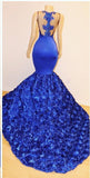 kamahe New Arrival Royal-Blue Flowers Mermaid Sleeveless With lace Appliques Prom Dresses