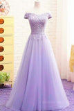 kamahe Off Shoulder Light Purple Lace Long Prom Dress, Off the Shoulder Lilac Lace Formal Dress, Purple Evening Dress