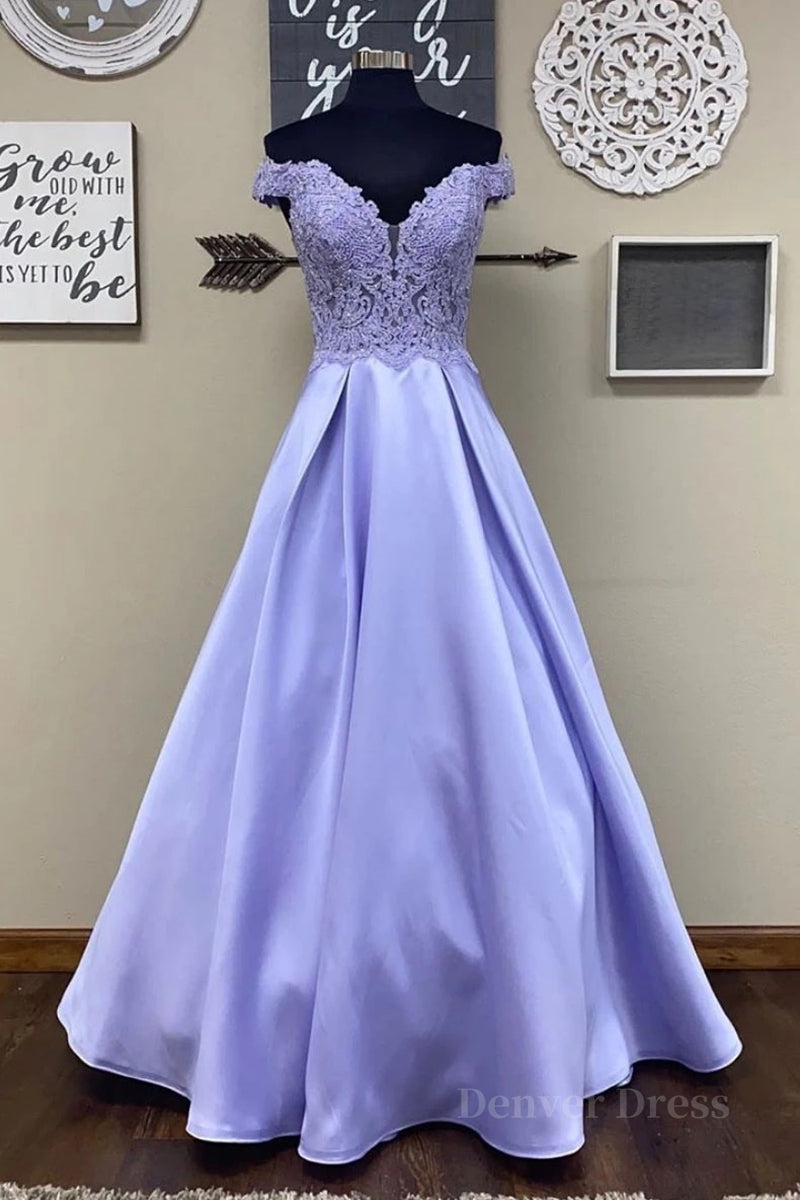 kamahe Off Shoulder Purple Lace Long Prom Dress, Off Shoulder Purple Formal Dress, Purple Lace Evening Dress