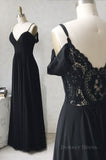 kamahe Off Shoulder V Neck Black Lace Long Prom Dress, Off Shoulder Black Formal Dress, Black Lace Evening Dress