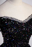 kamahe Off the Shoulder Black Sequin Prom Dresses, Black Long Formal Evening Dresses