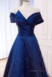 kamahe Off the Shoulder Blue Long Prom Dresses, Off Shoulder Long Formal Evening Dresses