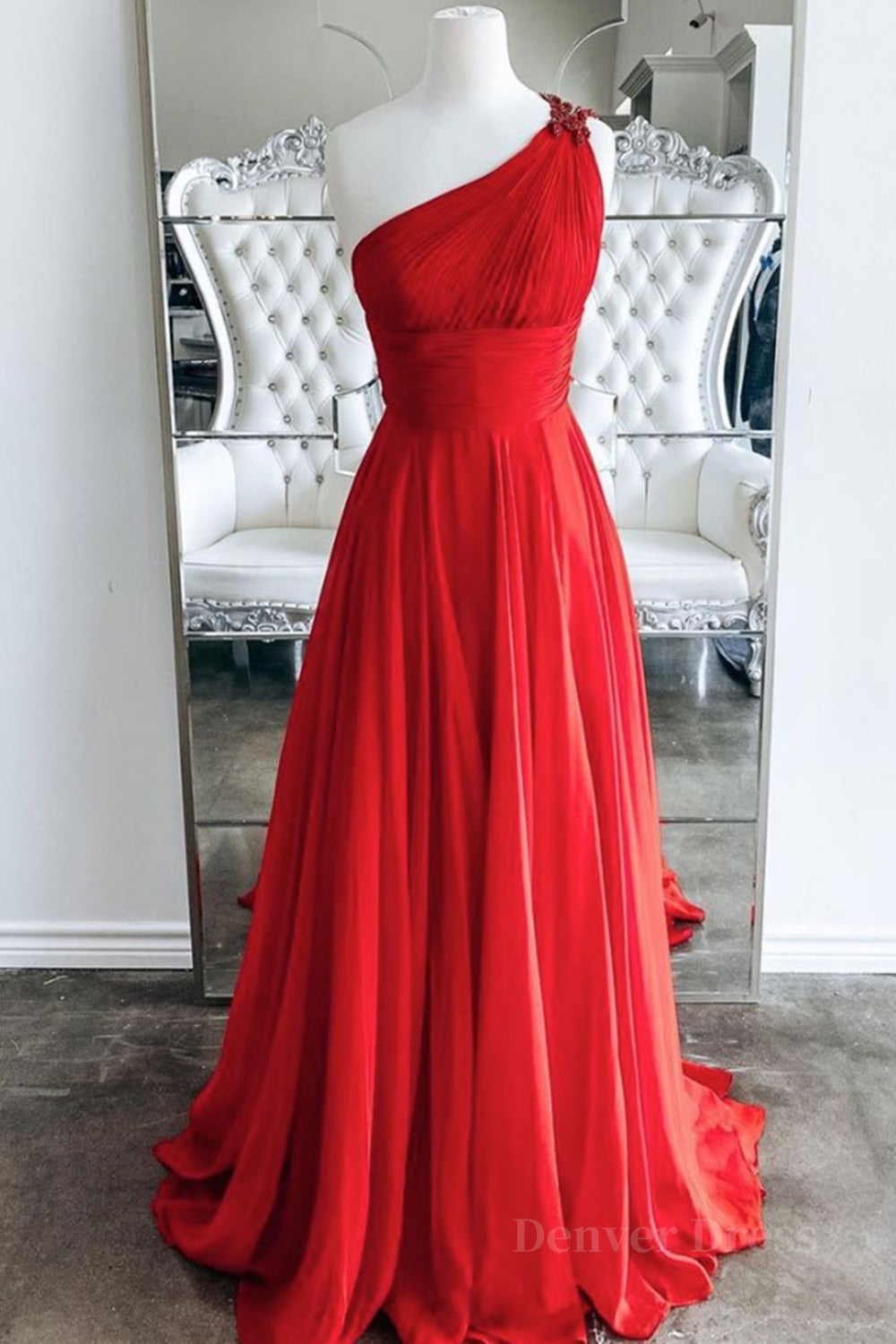 kamahe One Shoulder Open Back Red Long Prom Dress, Backless Red Formal Dress, Red Evening Dress