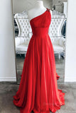 kamahe One Shoulder Open Back Red Long Prom Dress, Backless Red Formal Dress, Red Evening Dress