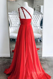 kamahe One Shoulder Open Back Red Long Prom Dress, Backless Red Formal Dress, Red Evening Dress