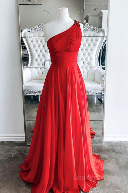 kamahe One Shoulder Open Back Red Long Prom Dresses, Backless Red Formal Graduation Evening Dresses