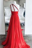 kamahe One Shoulder Open Back Red Long Prom Dresses, Backless Red Formal Graduation Evening Dresses