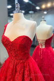 kamahe One Shoulder Red Lace Prom Dresses, One Shoulder Red Lace Formal Evening Dresses