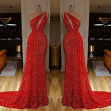 kamahe One Shoulder Red Prom Dress Sequins Long On Sale