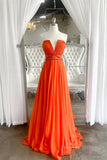 kamahe Orange Chiffon Long Prom Dresses, Orange Long Formal Evening Dresses