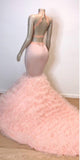 kamahe Pink Halter Sleeveless Mermaid Prom Dresses New Arrival Chic Open Back Lace Tulle Evening Gowns