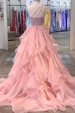 kamahe Pink one shoulder beads long prom dress pink evening dress