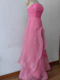 kamahe Pink Prom Dress Tulle Evening Gown Strapless Ruffles A-line Simple Prom Dresses For Teens