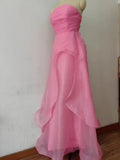 kamahe Pink Prom Dress Tulle Evening Gown Strapless Ruffles A-line Simple Prom Dresses For Teens