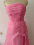 kamahe Pink Prom Dress Tulle Evening Gown Strapless Ruffles A-line Simple Prom Dresses For Teens