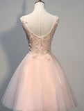 kamahe Pink Prom Dresses Evening Dresses Short With Lace Appliques A Line Tulle Evening Wear