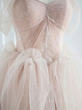 kamahe Pink sweetheart tulle long prom dress, pink tulle formal dress