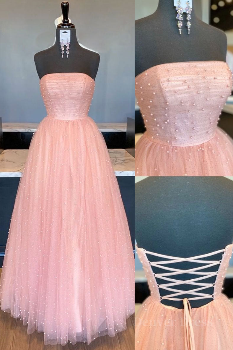 kamahe Pink tulle A-line long prom dress tulle formal dress