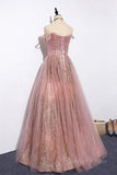 kamahe Pink tulle lace long prom dress pink tulle formal dress