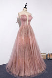 kamahe Pink tulle lace long prom dress pink tulle formal dress