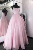 kamahe Pink tulle sequin long prom dress pink tulle formal dress