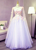 solvbao Lovely Tulle Lavender Long Formal Dress with Lace Applique, Sweet 16 Dresses