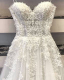 kamahe Princess Sweetheart Neck White Lace Prom Wedding Dresses, Ivory Lace Formal Dresses, White Evening Dresses