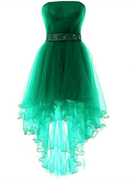 Solvbao Green High Low Lovely Beaded Tulle Party Dress, Cute Junior Prom Dress