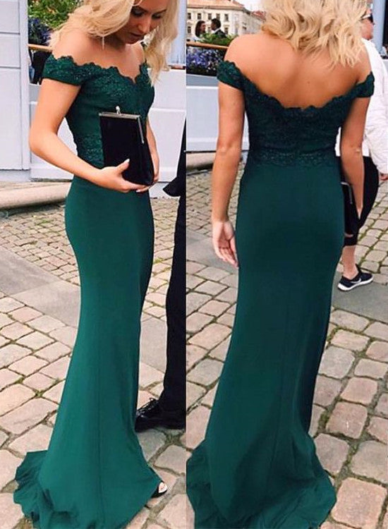 solvbao Pretty Mermaid Long Off Shoulder Prom Dresses , Prom Gowns, Dark Green Prom Dresses