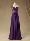 Solvbao Chiffon One Shoulder Beaded Long Party Dress, Beautiful Prom Dresses