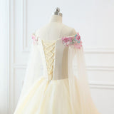 solvbao Light Champagne Off Shoulder Tulle with Flowers Formal Gown, Long Sweet 16 Dress