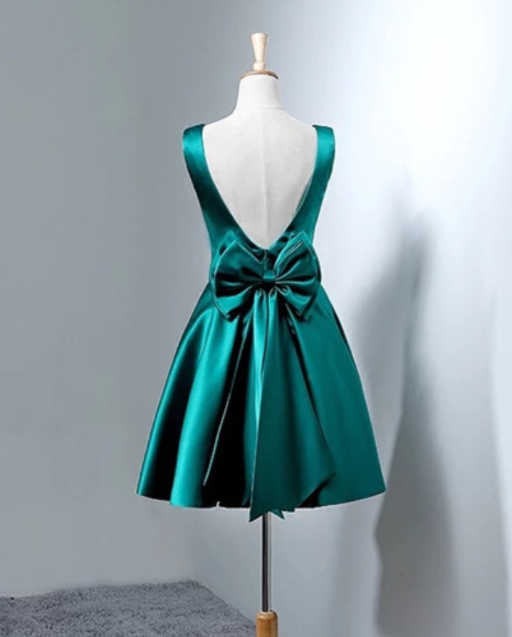 Solvbao Dark Green Satin Short Homecoming Dresses, Lovely Party Dress, Homecoming Dress