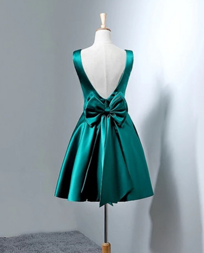 Solvbao Dark Green Satin Short Homecoming Dresses, Lovely Party Dress, Homecoming Dress