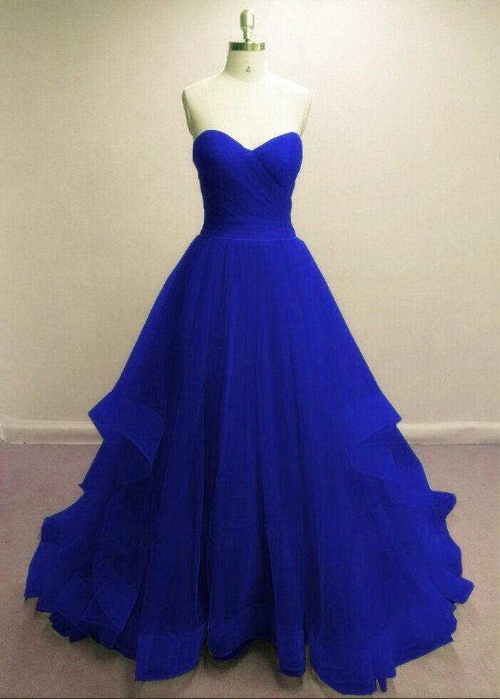 Solvbao Tulle Prom Dresses, A-line Royal Blue Party Dresses, Formal Gowns