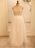 solvbao White Beautiful Tulle and Applique Beach Wedding Dress, Simple See through Party Dress