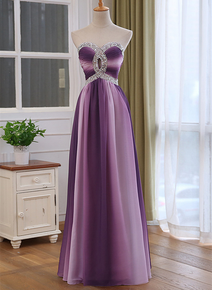 Solvbao Chiffon Sweetheart Gradient Beaded Long Party Dress, A-line Chiffon Prom Dress