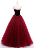 Solvbao Tulle and Velvet Burgundy Long Party Gown, Tulle Gowns, Junior Prom Dresses