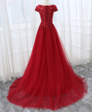 solvbao Beautiful Cap Sleeve Lace Applique Tulle Formal Gown, Prom Gowns