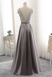 solvbao Sparkle Beaded Top with Grey Satin Skirt Long Party Dresses, Grey Prom Dress , Formal Dresses