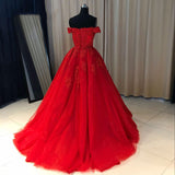 solvbao Gorgeous Red Tulle and Applique Off Shoulder Prom Dresses , Red Sweet 16 Gowns, Party Dresses