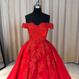 solvbao Gorgeous Red Tulle and Applique Off Shoulder Prom Dresses , Red Sweet 16 Gowns, Party Dresses