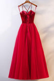 Solvbao Beautiful Velvet Straps and Tulle Long Formal Dress, Red Party Gown