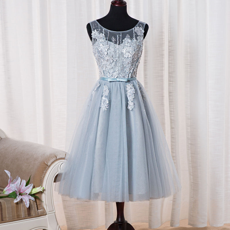 Solvbao Lovely Light Blue Tulle Homecoming Dress, Cute Tea Length Party Dress