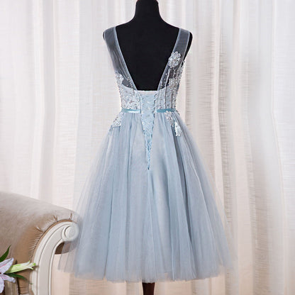 Solvbao Lovely Light Blue Tulle Homecoming Dress, Cute Tea Length Party Dress