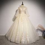 solvbao Beautiful Ivory Tulle Long Sleeves Floral Sweet 16 Gown, Party Gowns